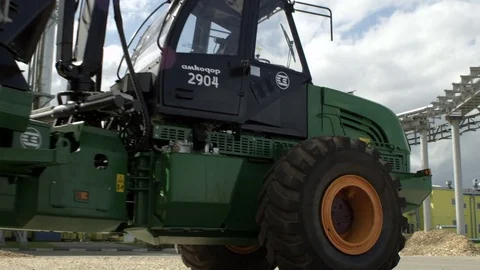 Woodchipper, flycam shot at the wood processing factory Stock Footage 71270247