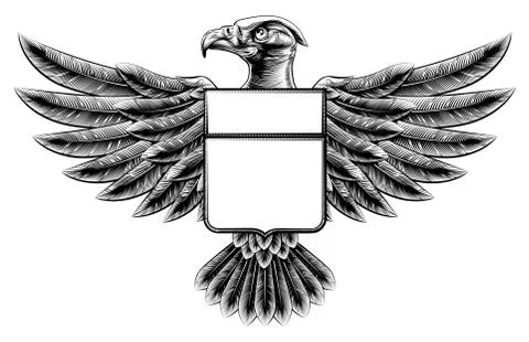 Woodcut Eagle Shield Stockillustratie