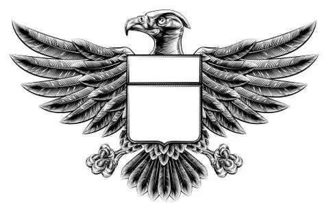 Woodcut Eagle Shield Stock Illustration