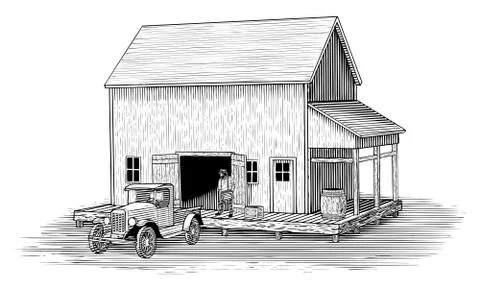 Woodcut Loading Dock Stock Illustration