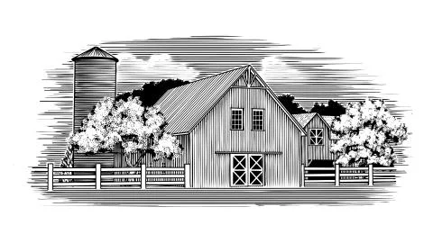 Woodcut Rustic Barn Stock Illustration