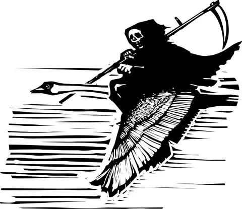 Woodcut style Swan and death Stock Illustration