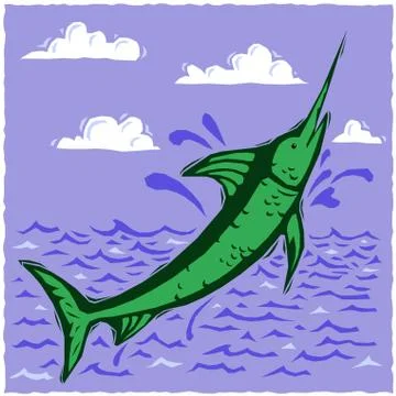 Woodcut swordfish Stock Illustration