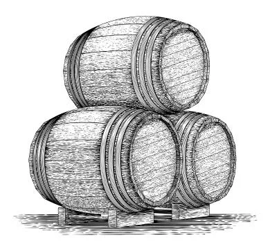 Woodcut Whiskey Barrel Stack Stock Illustration