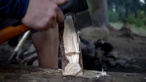 Woodcutter with axe. Slow motion Stock Footage 79725878