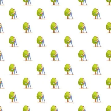 Woodcutter chopping tree using a chainsaw seamless pattern Illustrazione stock