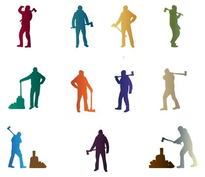 Woodcutter man vector icon set Stock Illustration