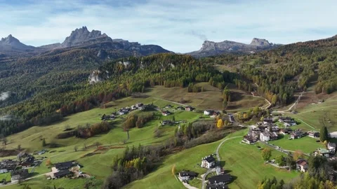 Wooded area that borders large valleys where houses and villas can be seen. Stock Footage 221187775