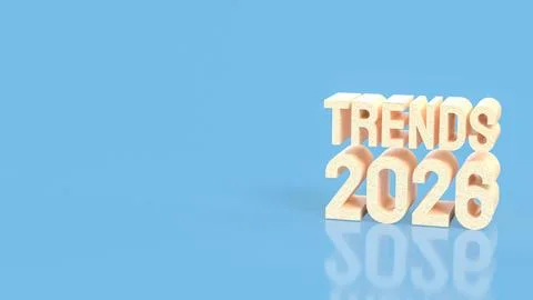 Wooden 3D Text Displaying Future Trends 2026 Concept 3d render. Illustrazione stock