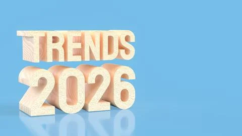 Wooden 3D Text Displaying Future Trends 2026 Concept 3d render. Stock Illustration