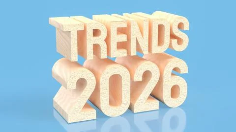 Wooden 3D Text Displaying Future Trends 2026 Concept 3d render. Stock Illustration