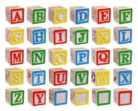 Wooden alphabet blocks isolated on white background Stock Photos