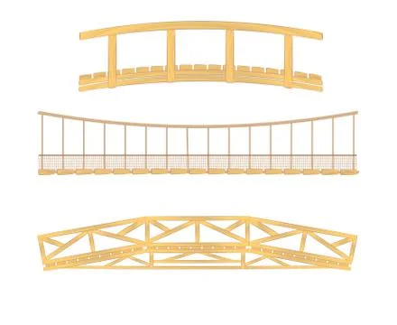 Wooden and hanging bridge vector illustrations Illustrazione stock