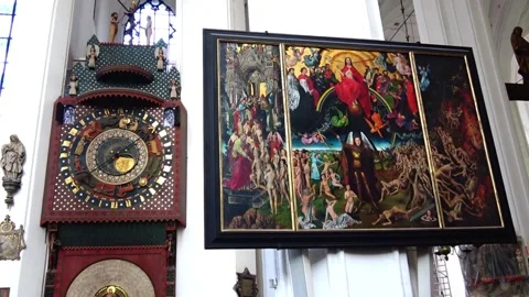 Wooden Astronomical Clock Inside St Mary’s Church Gdansk Stock Footage 332208869
