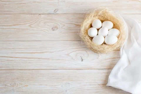 Wooden background with eggs Stock Photos