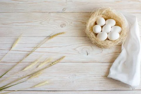Wooden background with eggs Stock Photos