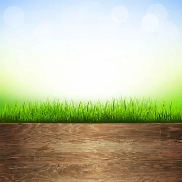 Wooden background with grass border Stock Illustration