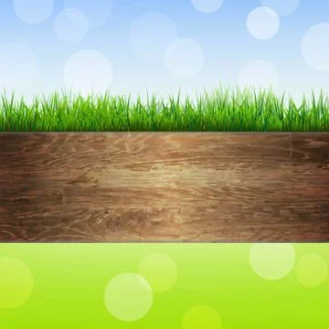Wooden background with grass Stock Illustration