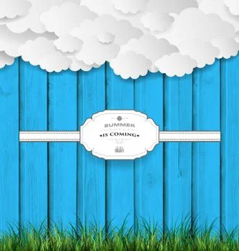 Wooden Background With Grass Illustrazione stock