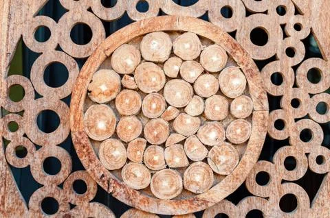 Wooden background with round elements Stock Photos