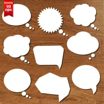 Wooden background with speech bubbles set Stock Illustration
