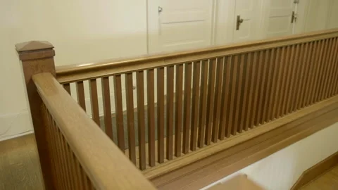 Wooden Balustrade and Railing on Upper Floor Landing Vídeos de archivo 344615243