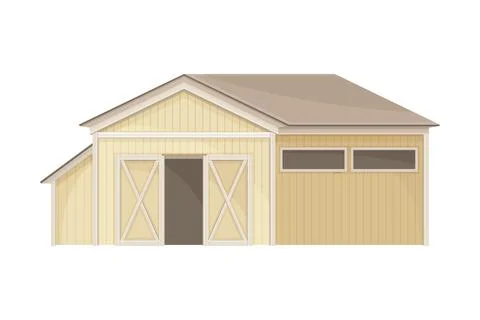 Wooden barn agricultural building flat vector illustration on white background Stock Illustration