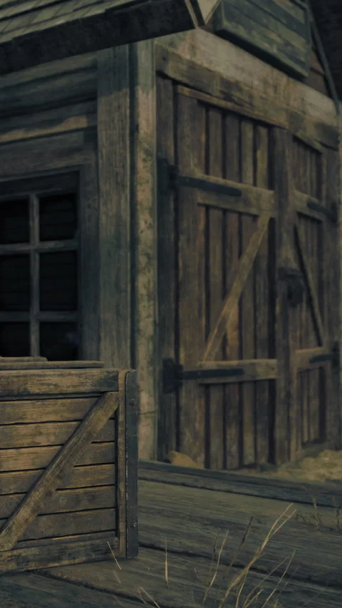 Wooden barn door with rustic design near hay bales in the countryside Stock Footage 335687900