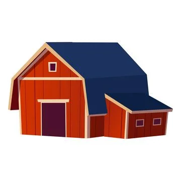 Wooden barn house flat vector icon, farming haymow and harvest storage, chicken Stock Illustration