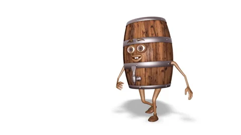 Wooden Barrel Dancing Loop on White Background Видео 166347183