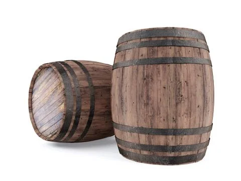 Wooden barrel isolated on white background, 3D rendering Stock Illustration