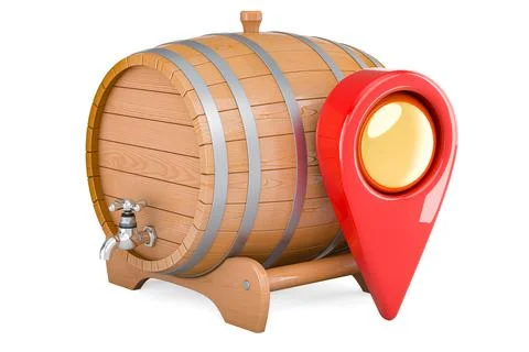Wooden barrel with map pointer, 3D rendering 스톡 일러스트