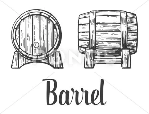 Wooden barrel set engraving vector illustration Stock Illustration