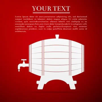 Wooden barrel with tap flat icon on red background. Vector Illustration Stock Illustration