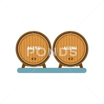 Wooden barrels, aging of wine process, winery production equipment vector Stock Illustration