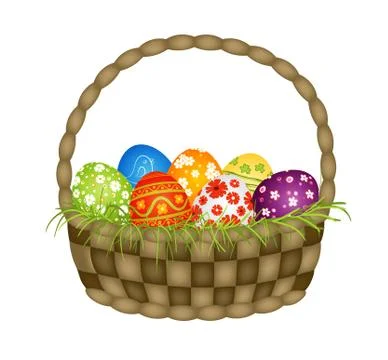 Wooden basket with easter eggs Stock Illustration