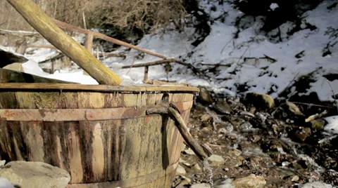 Wooden Basket by a Stream Stock Footage 36052965