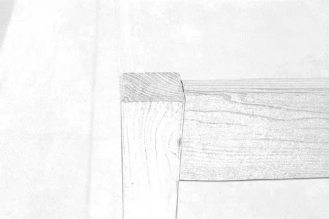 Wooden bed elements close view, pencil drawn sketch illustration Illustrazione stock