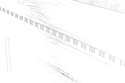 Wooden bed elements close view, pencil drawn sketch illustration Illustrazione stock