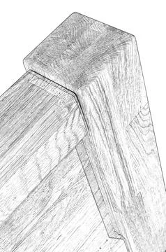 Wooden bed elements close view, pencil drawn sketch illustration Illustrazione stock