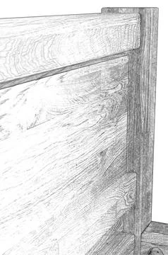 Wooden bed elements close view, pencil drawn sketch illustration Illustrazione stock