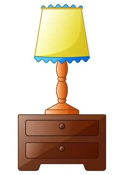 Wooden bedside table with lamp Stock Illustration