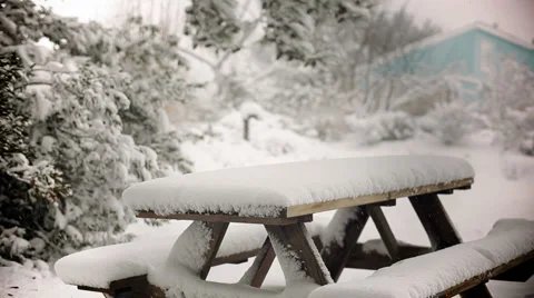 Wooden Bench in Blizzard Stock Footage 1016490