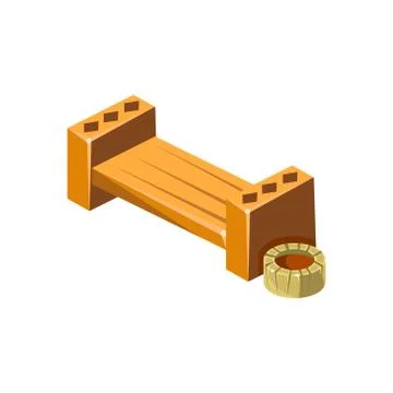 Wooden Bench With Empty Flower Bed Isometric Garden Landscaping Element Illustrazione stock