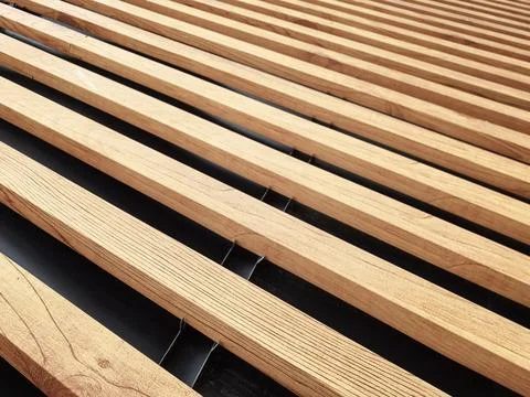 Wooden Bench Slats Pattern With Linear Perspective Stock Photos