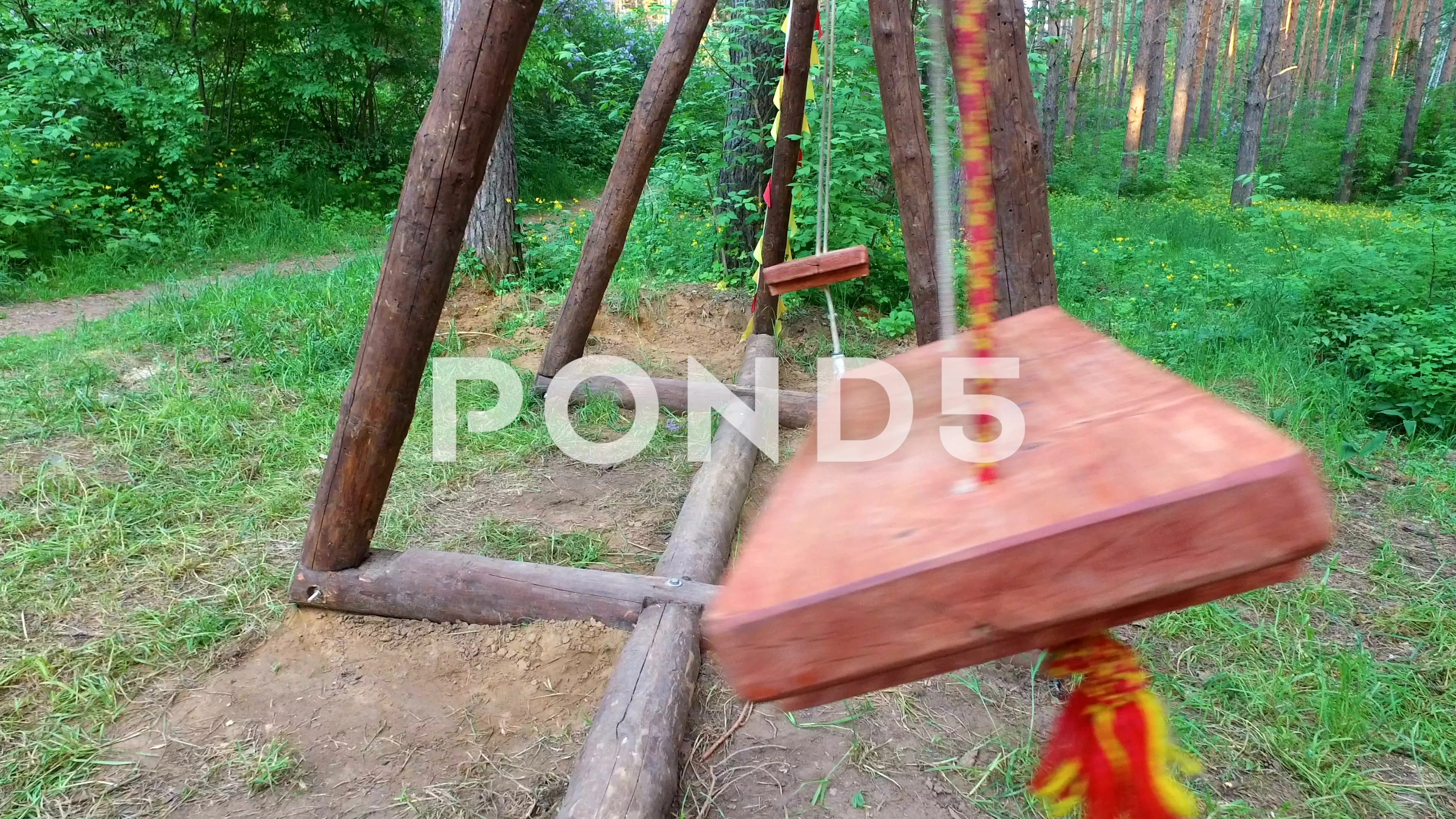 A Wooden Bench Swings On The Swing Footage 68841388