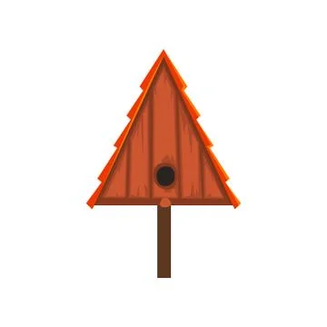 Wooden bird house of triangular shape, nesting box cartoon vector Illustration Illustrazione stock