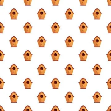 Wooden birdhouse repeating seamless pattern background Stock Illustration