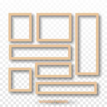 Wooden blank frames isolated on transparent background, vector illustration Stock Illustration
