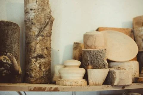 Wooden blank in the workshop Stock Photos